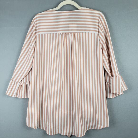 Andree By Unit Size S Ruffle Sleeve Tie Up Button Down Mauve Pink Stripe Beachy - Picture 9 of 9